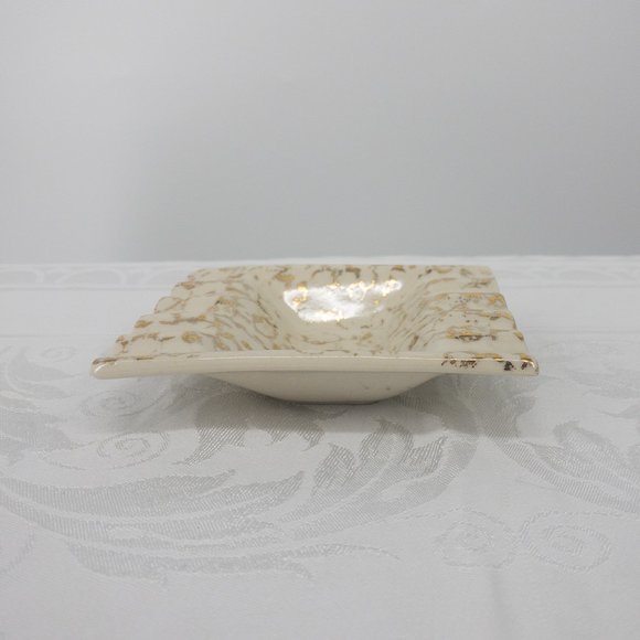 22 KT Gold White Ashtray Hand Painted 5" X 4" 10 Cigarette Slots Vintage MCM - Picture 5 of 12